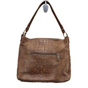 Anna Morellini Brown Genuine‎ Leather Shoulder Bag Hobo Croc Embossed Italian